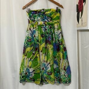 Zara Strapless Floral Lined Midi Dress with Side Zipper a266